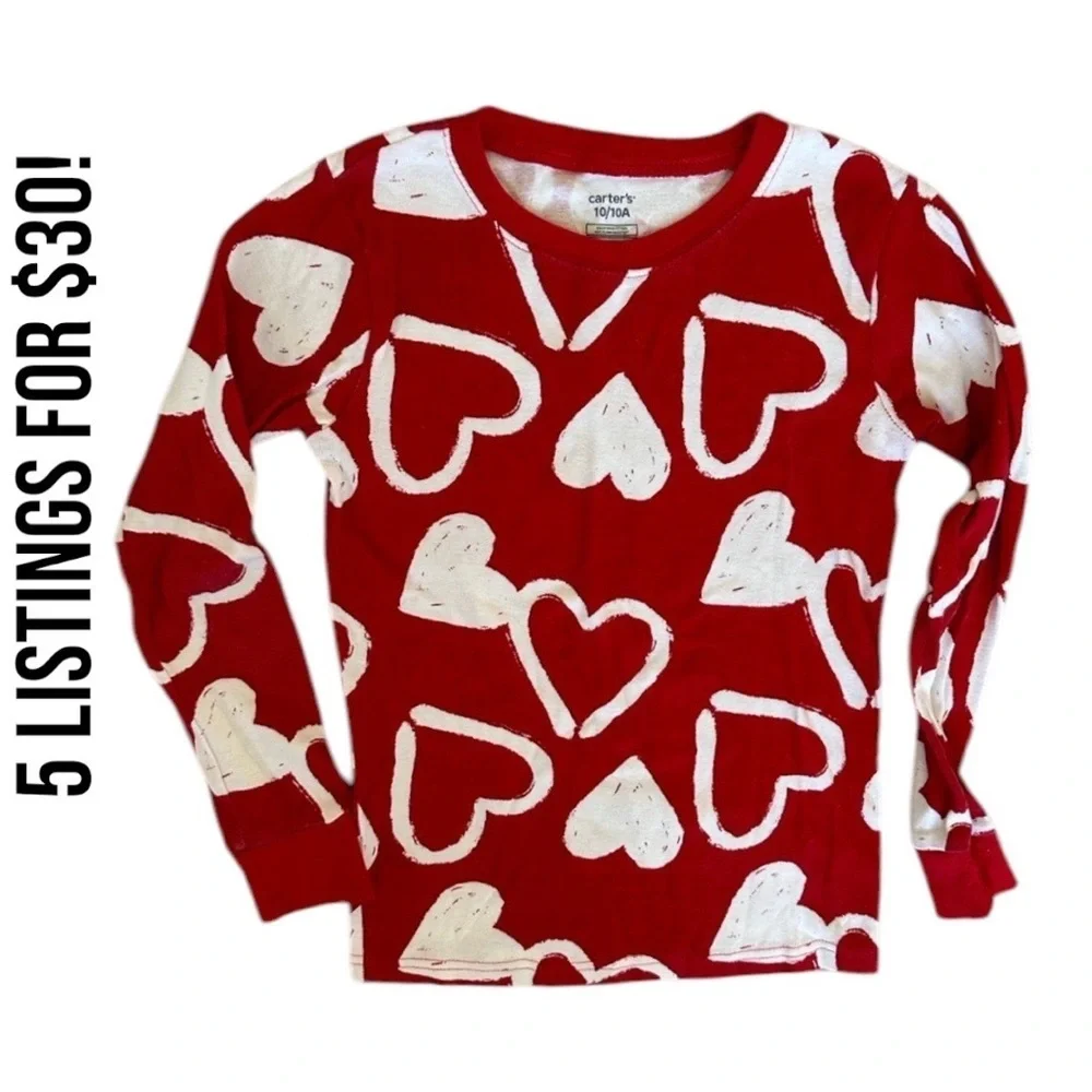 Carter’s Girls Snug Fit Allover Heart Graphic Long Sleeve Shirt Size 10